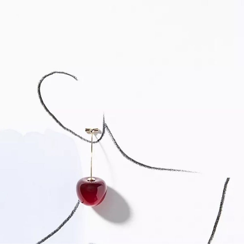 Deep Red Cherry Drop Earrings - image 2